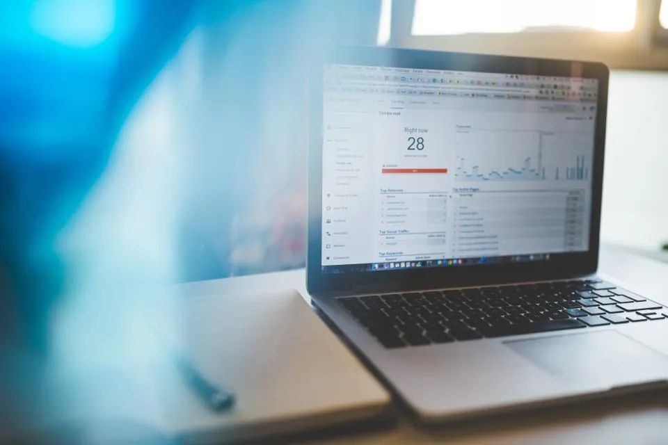 Laptop screen showing page-level SEO metrics in a browser