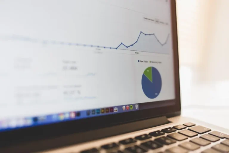 Laptop showing an SEO crawler report with analytics charts